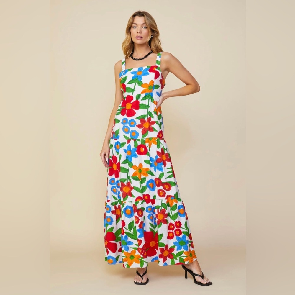 Skies Are Blue Floral Maxi Dress - Red, Blue, Orange, Green